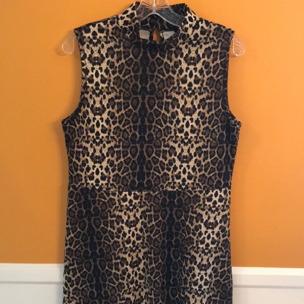 Sleeveless Mock Turtleneck Leopard Dress by Papillon.